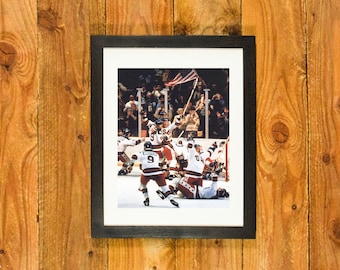 1980 "Miracle on Ice" - Men's Olympic Ice Hockey Team Celebration - Matted and Framed Bar & Room Wall Hanging