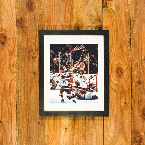 1980 "Miracle on Ice" - Men's Olympic Ice Hockey Team Celebration - Matted and Framed Vintage Sports Wall Hanging