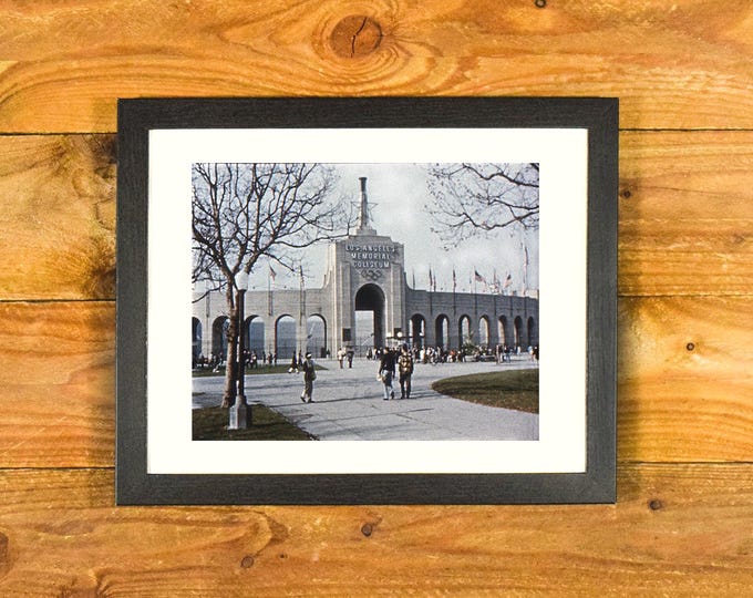 Iconic Los Angeles Coliseum - Front Entrance 1950's - Vintage Framed Sports Wall Hanging