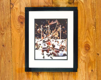 1980 "Miracle on Ice" - Men's Olympic Ice Hockey Team Celebration - Premium Edition Double Matted and Framed Bar & Room Wall Hanging