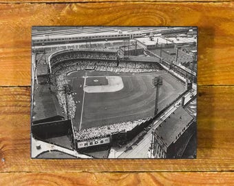 Crosley Field - 1930s Aerial Image Home of the Cincinnati Reds - Vintage Sports Wood Wall Panel