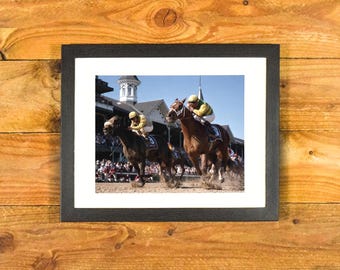 Beautiful Color Action Photo - Charismatic Wins 1999 Kentucky Derby - Matted & Framed Horse Racing Wall Hanging