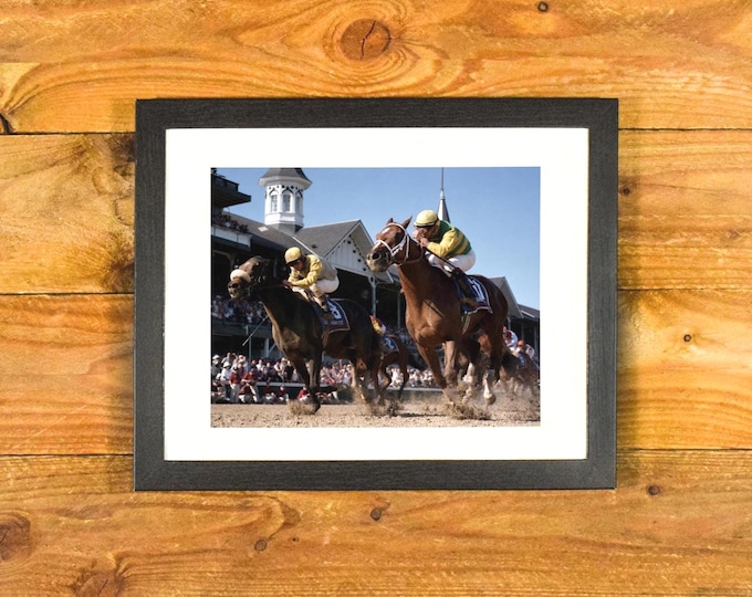 Beautiful Color Action Photo - Charismatic Wins 1999 Kentucky Derby - Matted & Framed Horse Racing Wall Hanging