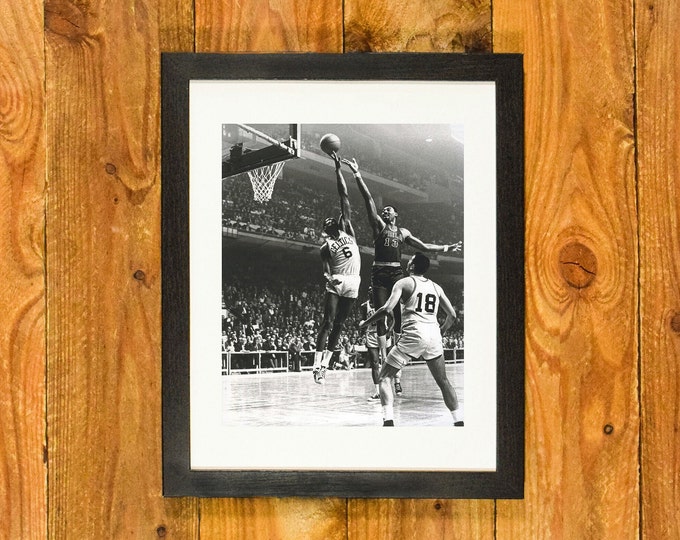 Wilt Chamberlain & Bill Russell - 1960's Boston Celtics vs. Philadelphia 76ers - Framed Vintage Sports Wall Hanging