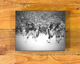 Terry Bradshaw & Pittsburgh Steelers in the Snow vs. Baltimore 1970s - Wood Wall Panel Sports Decor