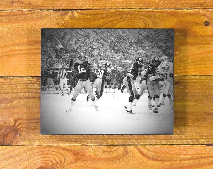 Terry Bradshaw & Pittsburgh Steelers in the Snow vs. Baltimore 1970s - Wood Wall Panel Sports Decor