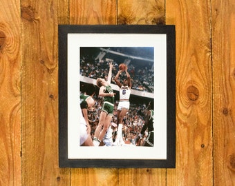 Dynamic Color Action Shot - Julius "Dr. J" Irving & Larry Bird - 1980's Boston Celtics vs. Philadelphia 76ers - Sports Wall Hanging