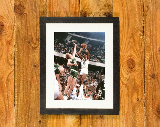 Dynamic Color Action Shot - Julius "Dr. J" Irving & Larry Bird - 1980's Boston Celtics vs. Philadelphia 76ers - Sports Wall Hanging