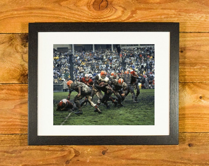 Jim Brown - Cleveland Browns - "Old School Mud Game"  vs. San Francisco 1965 - Framed Vintage Sports Wall Hanging