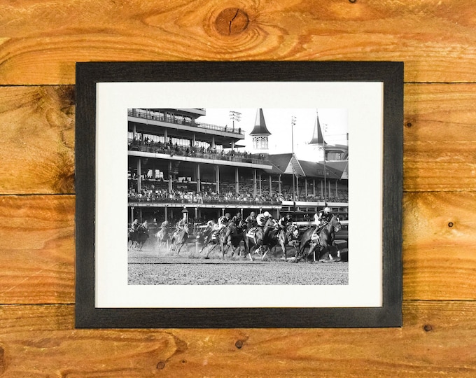 Action Photo "Around the Corner" - Kentucky Derby 2020 - Vintage Matted and Framed Horse Racing Wall Hanging