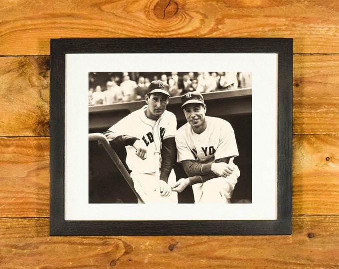 Ted Williams and Joe DiMaggio - Boston and New York Baseball Greats - Vintage Matted and Framed Sports Wall Decor