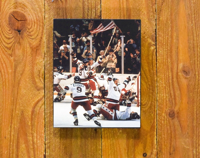 1980 "Miracle on Ice" - Men's Olympic Ice Hockey Team Celebration - Vintage Sports Wood Wall Panel