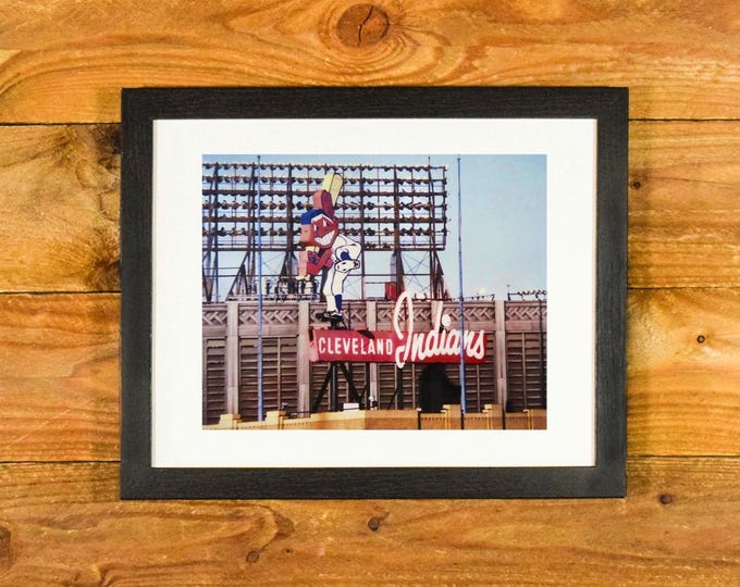 Municipal Stadium Cleveland - Beautiful Color 1950's-1960's Aerial Image - Matted and Framed Sports Bar & Room Wall Hanging