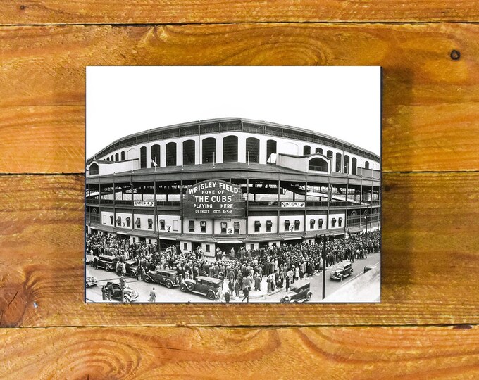Iconic Wrigley Field in Chicago - 1935 World Series Exterior Image - Vintage Sports Wood Wall Panel