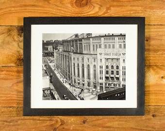 Yankee Stadium 1940's - Side Exterior View Iconic New York Ballpark - Vintage Matted and Framed Sports Wall Hanging