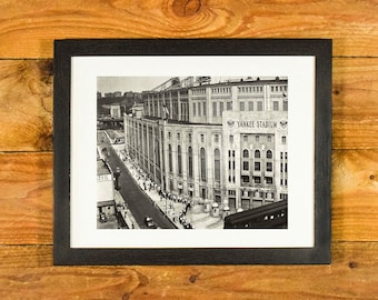 Yankee Stadium 1940's - Side Exterior View Iconic New York Ballpark - Matted & Framed Sports Wall Hanging