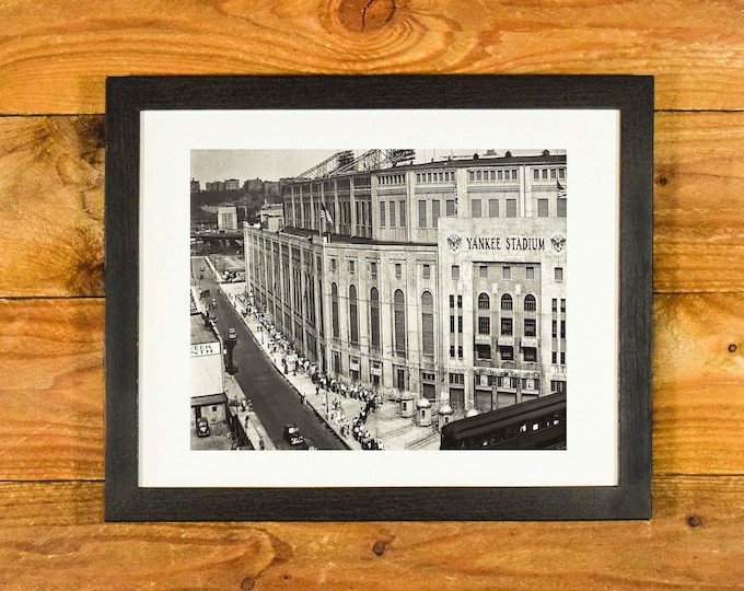 Yankee Stadium 1940's - Side Exterior View Iconic New York Ballpark - Vintage Matted and Framed Sports Wall Hanging