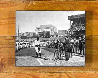 Lou Gehrig - "Farewell Speech" July 4, 1939 Yankee Stadium - Vintage Sports Wood Wall Panel