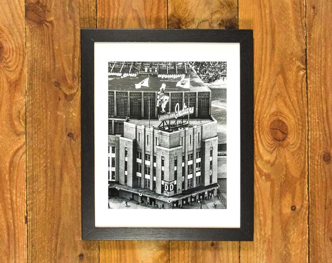 Municipal Stadium Cleveland - Aerial View 1950's - Matted & Framed Sports Bar and Room Wall Hanging