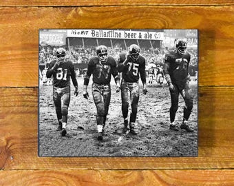 New York Giants Defensive Line - 1962 Image at Yankee Stadium - Vintage Sports Wood Wall Panel