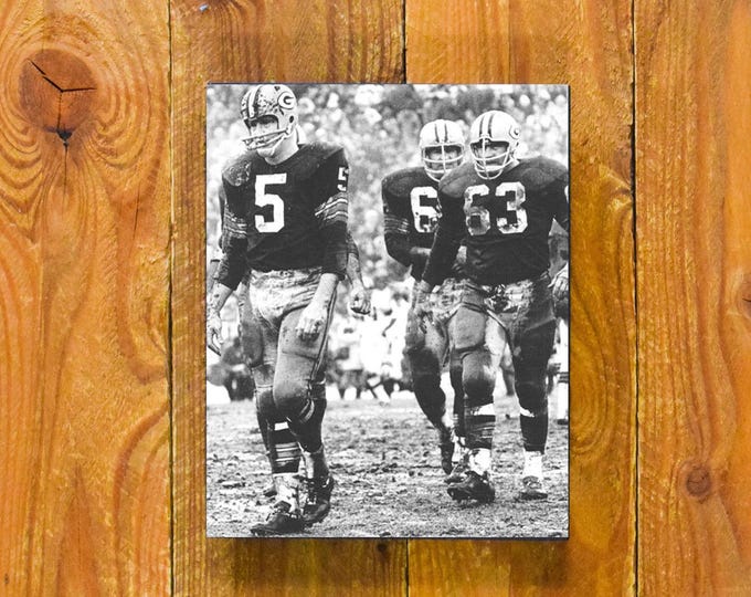Paul Horning, Jerry Kramer & Fuzzy Thurston - Iconic 1960's Green Bay Packers - Vintage Sports Wood Wall Panel