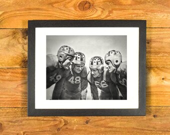 Throwback Football Image - 1937 Leather Helmets - Matted and Framed Vintage Sports Bar & Room Decor