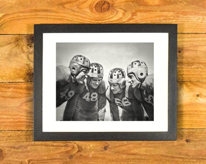 Throwback Football Image - 1937 Leather Helmets - Matted and Framed Vintage Sports Bar & Room Decor