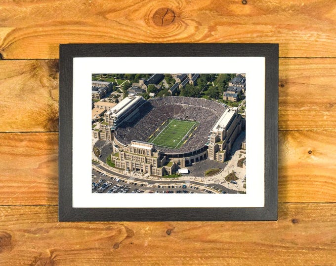 Notre Dame Stadium Aerial View - Home of Fighting Irish Football - Matted & Framed Sports Bar and Room Wall Decor