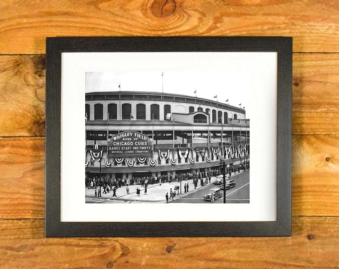 Wrigley Field Iconic Chicago Ballpark - Front Entrance 1933 World Series - Framed Sports Bar & Room Wall Hanging