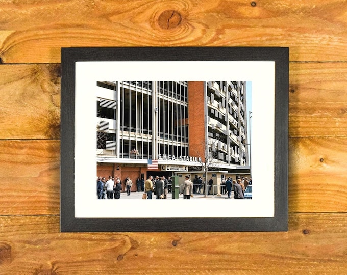Shea Stadium - 1960's Color Exterior Image of Former Home of New York Mets and Jets - Vintage Matted & Framed Wall Hanging