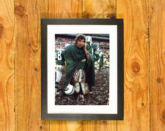 Joe Namath - Iconic New York Jets Quarterback - 1960's-1970's Old School Mud Game Image - Matted and Framed Sports Wall Hanging