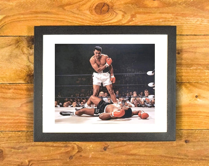 Cassius Clay (Muhammad Ali) vs. Sonny Liston - Matted and Framed Color 1960's Championship Boxing Wall Hanging