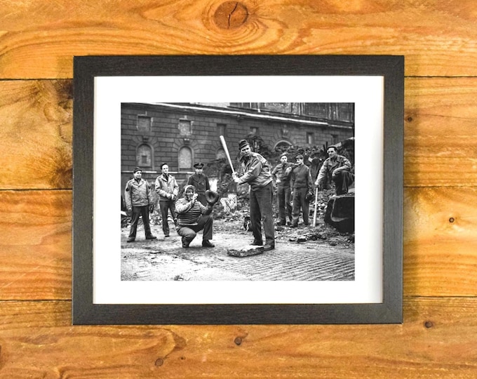 Historic "Baseball During the War" - Vintage 1940's Image - Matted and Framed Sports Wall Hanging