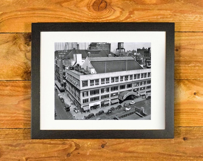 Madison Square Garden - 1932 Aerial View Iconic NYC Arena - Matted & Framed Sports Bar and Room Wall Hanging