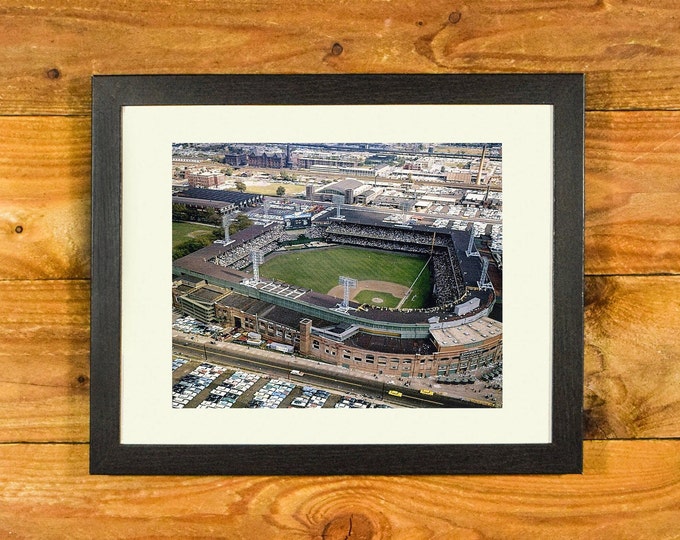 Comiskey Park Chicago - 1950's Color Aerial View of Iconic Stadium - Matted and Framed Vintage Sports Wall Hanging