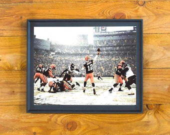 Aaron Rodgers & Green Bay Packers - In-Game Action Snow at Lambeau Field - Matted and Framed Sports Wall Hanging