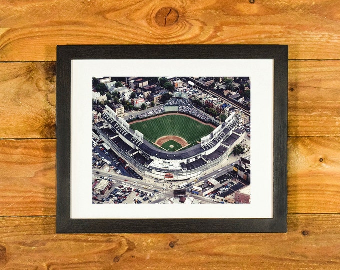 Iconic Wrigley Field Chicago - Color Aerial Photograph - Matted and Framed Sports Wall Hanging