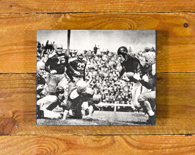 Leather Helmets 1930's -1940's - Throwback Football Image - Vintage Wood Panel Wall Hanging