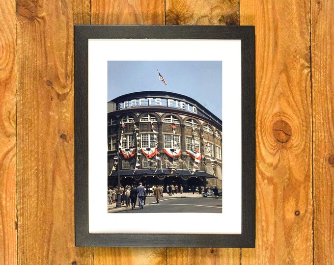 Ebbets Field - Home of the Brooklyn Dodgers - Beautiful Color Exterior Image From the 1950's - Framed Vintage Sports Wall Hanging