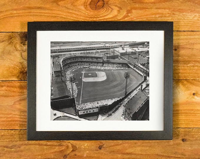 Crosley Field - Cincinnati Reds Ballpark Aerial View 1939 - Framed Vintage Sports Room and Bar Wall Hanging