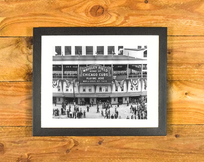 Wrigley Field Front Entrance - Iconic Chicago Ballpark 1938 World Series - Matted and Framed Vintage Sports Wall Hanging