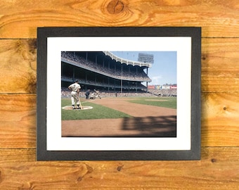 Mickey Mantle Waits On-Deck - Yankee Stadium 1950's - Matted and Framed Vintage Sports Room Decor