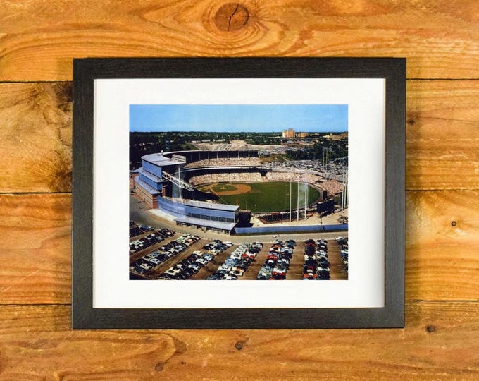 County Stadium Milwaukee - Beautiful Vibrant Color 1950's Image of Braves and Packers Home - Matted & Framed Sports Wall Hanging