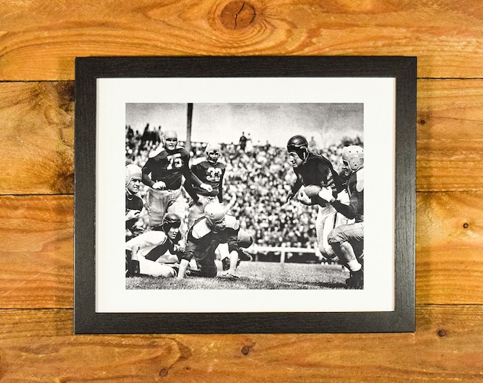 Leather Helmets 1930's -1940's - Throwback Football Image - Matted and Framed Vintage Sports Bar & Room Decor