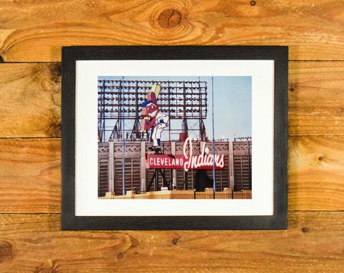 Municipal Stadium Cleveland - Beautiful Color 1950's-1960's Aerial Image - Matted and Framed Sports Bar & Room Wall Hanging