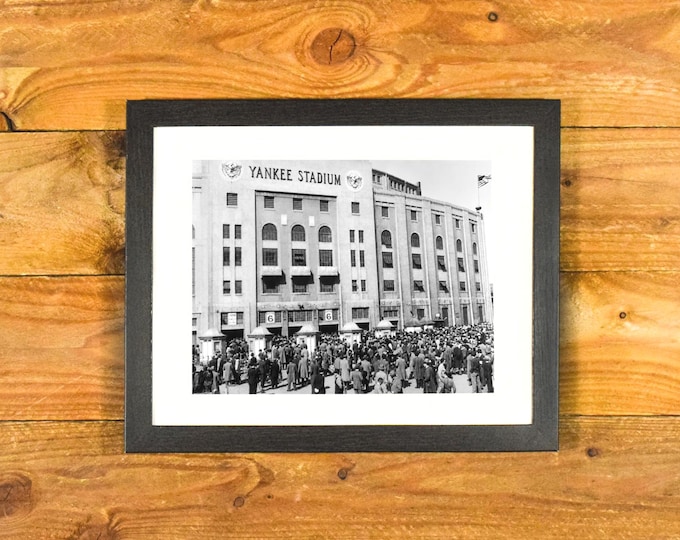 Yankee Stadium - 1940's Exterior Image of Former Iconic New York Ballpark - Matted & Framed Bar and Room Wall Decor