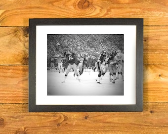 Terry Bradshaw & Pittsburgh Steelers in the Snow vs. Baltimore 1970s - Matted and Framed Sports Wall Hanging