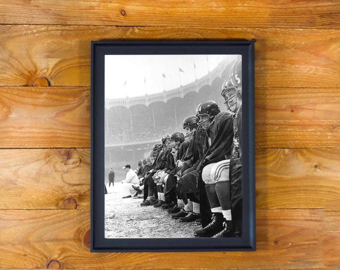 New York Giants - 1958 Sideline Snow Image at Yankee Stadium - Framed Sports Room Wall Poster Hanging