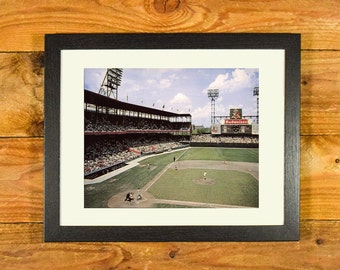 Stan Musial Batting at Sportsman's Park - Circa 1950's Color Photo - Matted and Framed Vintage Sports Wall Hanging
