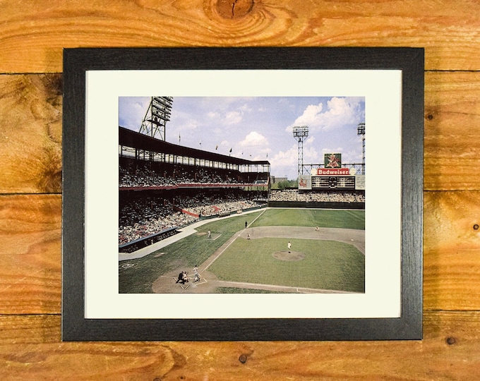 Stan Musial Batting at Sportsman's Park - Circa 1950's Color Photo - Matted and Framed Vintage Sports Wall Hanging